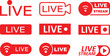 © Creative design 001 - Live streaming red icon set. online stream icons. social media channel. broadcasting buttons