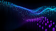 © Al-Amin - Abstract digital wave of glowing blue and purple particles flowing in a dark futuristic cyberspace with data streams and binary code elements