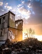 © Dina - Ruined building silhouetted against a dramatic sunset and cloudy sky