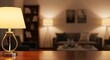 © Being Imaginative - A lamp on a wooden table in a living room with a bookshelf and couch in the blurred background view