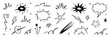 © Polina Tomtosova - Comic line speed effect cartoon explosive vector set. Hand drawn sketch doodle comic line speed motion, explosive cartoon burst, boom energy, impact power action element. Vector illustration