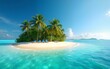 © nana - Perfect vacation travel time, featuring a serene tropical island ideal for a weekend getaway, vacation, or romantic honeymoon escape with palm trees and clear blue waters. High quality