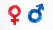 © Maryna - Red female, blue male gender symbols painted with watercolors on white background. Traditional icons represent woman, man identities. Show sex differences, equality, relationships concepts in modern