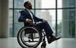© Michael - black businessman in a wheelchair embodies success and resilience in the corporate world. Ideal for business stock imagery on diversity and empowerment. High quality