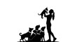 © Bushra - Silhouette woman with dogs pets animal canine friend vector art