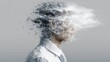 © Bubi Studio - Conceptual Portrait of a Person with Head Exploding into Powder Symbolizing Overthinking and Mental Pressure