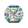 © takon - An illustration of an hourglass surrounded by various icons representing time management, data analysis, and scientific research.