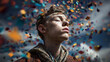 © HISTOCK - Young boy feeling joy and freedom with colorful confetti raining down