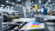© xartproduction - Professional label printing service in focus with industrial machine and operator