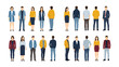 © grvect02 - Diverse Standing People Vector Set. Collection of Men and Women Characters in Casual and Business Attire, Isolated Flat Style Illustration showing Front, Back, and Side Views.