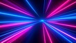 © Innovation - Radial neon beams in blue and pink converging on dark background, dynamic motion and sci-fi light burst.