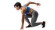 © Creative Transparent - Athletic woman in sportswear crouching in a sprint starting position isolated on white, fitness and workout concept, perfect for sports or exercise promotions