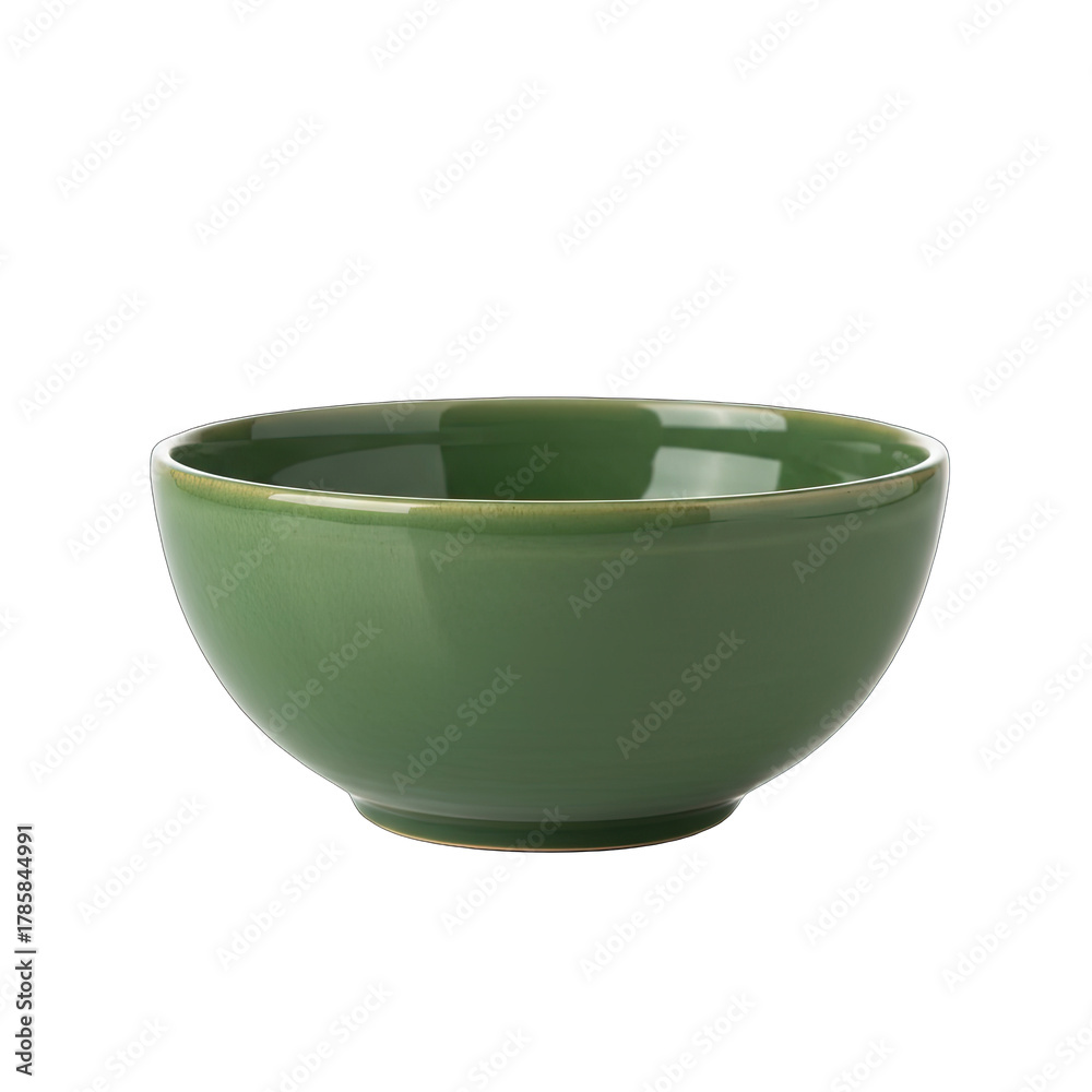 A Single Green Ceramic Bowl Isolated On A Transparent Background Exhibiting A Smooth Glazed Surface With A Slightly Textured Rim Capturing Soft Studio Lighting Ideal For Culinary Presentation