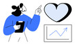 © robu_s - Woman with headset holding clipboard, pointing at heart and graph. Ideal for customer support, care, communication, service quality, success, teamwork motivation. Simple flat metaphor