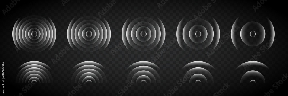 Wireless Ripples Art Pattern Sound wave rings. Glowing neon white wifi, wireless network, signal ...