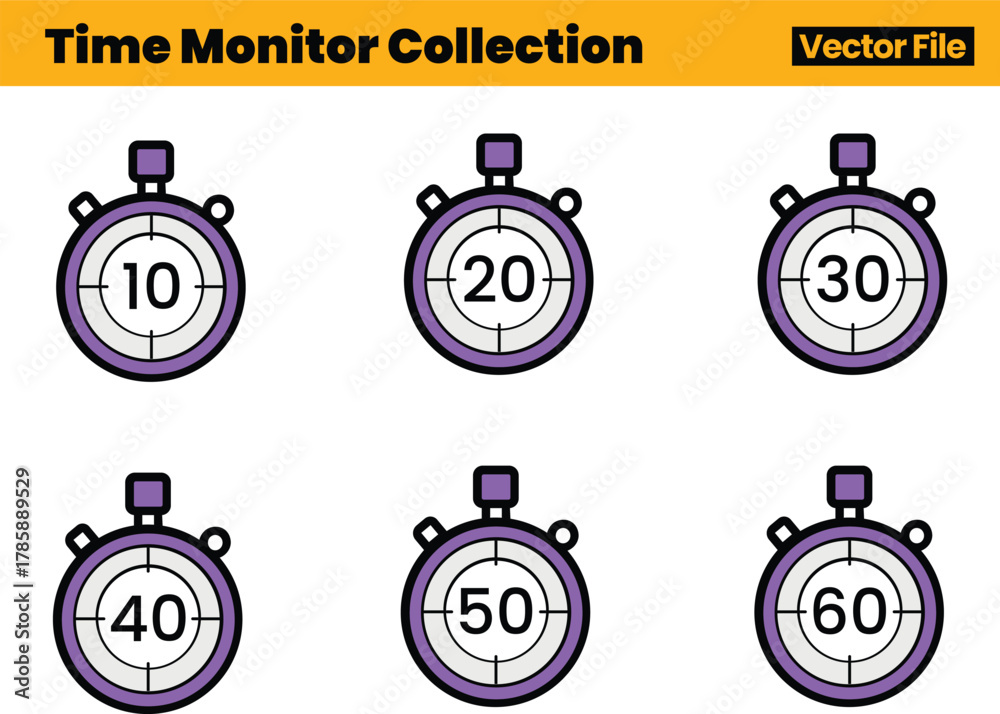 Modern Stopwatch Vector Pack Displaying Six Timers with Preset ...