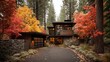 © elmyra - Modern home nestled amongst autumn foliage.
