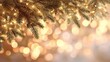 © tao - Close - up of a Christmas tree with pine branches and light bulbs creating a bokeh effect against a blurred background, symbolizing the warm and cozy Christmas atmosphere.