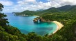 © png stock - Tropical bay with turquoise water and lush green jungle coastline and rock arch beach ocean