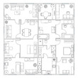 © Muhamad - Architectural floor plan blueprint of a modern apartment layout showcasing living rooms, bedrooms, kitchen, and bathrooms with furniture details
