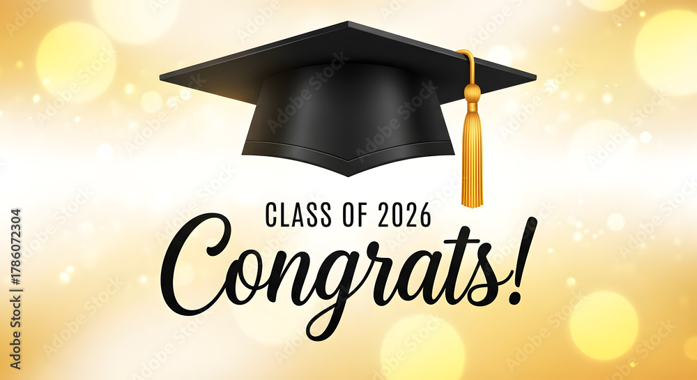 Black graduation cap with gold tassel and class of 2026 congrats ...