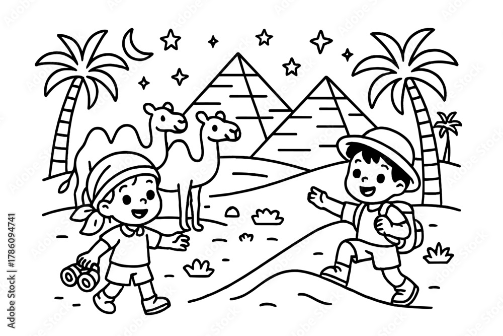 Children Explore Pyramids. Playful children exploring pyramids with ...