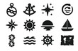 © Galina - Ancient Navigation Icons. Solid style icons of Ancient Navigation: Astrolabe, Sextant, North Star, Ocean Current, Compass Rose,