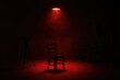 © MD - Studio setup with chair, camera, and light, red ambiance, photoshoot preparation, video