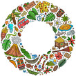 © balabolka - Colorful vector set of Hawaii cartoon doodle objects, symbols and items. Round frame composition