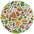 © balabolka - Colorful vector set of Hawaii cartoon doodle objects, symbols and items. Round composition