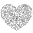 © balabolka - Sketchy vector set of Chocolate cartoon doodle objects, symbols and items. Heart form composition