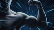 © Aamir - A flexed muscular arm with glowing blue energy lines showing power, motion, and precision, high testosterone, boost testosterone
