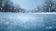 © Thares2020 - A serene winter scene of an icy surface with falling snow and blurred festive lights in the background