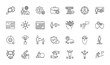 © PixeloAI - Business development line icon set. Vector icons of solutions, remote work, finance, goals, planning, security, innovation, teamwork, growth, and success, thin linear illustration.