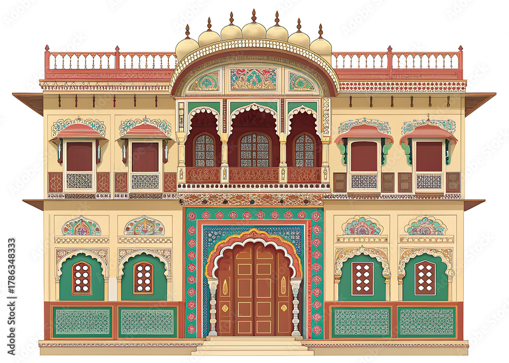 Haweli Vector Rajasthani haveli front elevation in clean vector style Stock ...