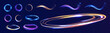 © NAUM - Vortex speed glowing light rings and flowing swirls set, vibrant energy trails, magic portal circles, luminous motion waves, futuristic neon glow effects on dark transparent background.