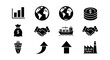 © LOBSTER LARRY - Business and trade icons: global, financial, shipping, and industry graphics in silhouette style