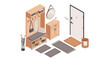 © Frodo - Modern isometric entryway with wooden furniture and decor elements in neutral tones