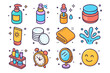 © Sanych - Daily Skincare Icons. Daily skincare routine. Colorful isometric vector icons set of Daily skincare routine: cleanser bottle, toner spray, serum dropper,