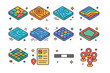 © Viacheslav - Colorful Geospatial Icons. Geospatial scientific visuals. Colorful isometric vector icons set of Geospatial scientific visuals: choropleth map, contour lines,