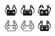 © Настя Шевчук - Car Battery Logos. Car battery with jumper cables. Icon set. Set Logo of Car battery with jumper cables: positive and negative terminals. harmonious logo