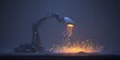 © YanabY - Robotic arm with jellyfish inspiration creates glowing sparks in a dark environment