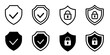 © thrash - Security shield icon set. Shield check mark symbols. Protection and padlock logotypes. Vector illustration.
