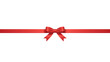 © Fahad - 3D render of red ribbon bow, thin horizontal line, simple satin gift wrap element, isolated on black background, christmas decoration.