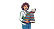 © Tadeu - Happy smiling woman holding stack of books isolated on transparent background for learning education and knowledge discovery