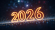 © HADI INCREDIBLE - Glowing orange number 2026 formed by particles on a dark background, creating a celebratory and futuristic atmosphere
