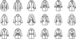 © kashif - Collection of winter coats and jackets in fashionable outerwear in outline style