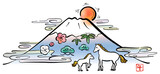 親子の馬と富士山のかわいいイラスト