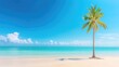 © Friendly Studio - Idyllic beach scene with a single palm tree and clear skies, perfect for summer vacation dreams and tropical relaxation
