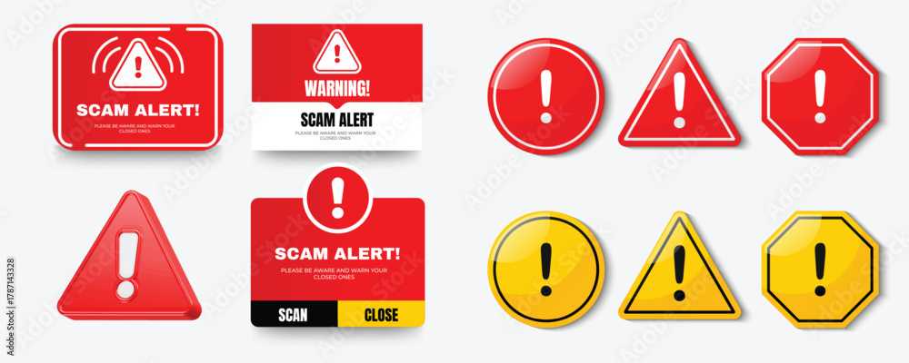 Scam Alert Warning Signs and Symbols Collection, A comprehensive ...